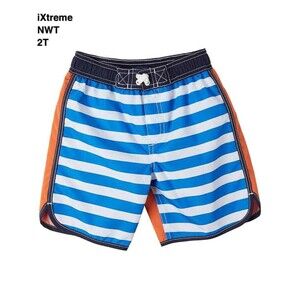 iXtreme Toddler Boys Swim Trunks size 2T Blue Striped Beach Vacation Swim Lesson